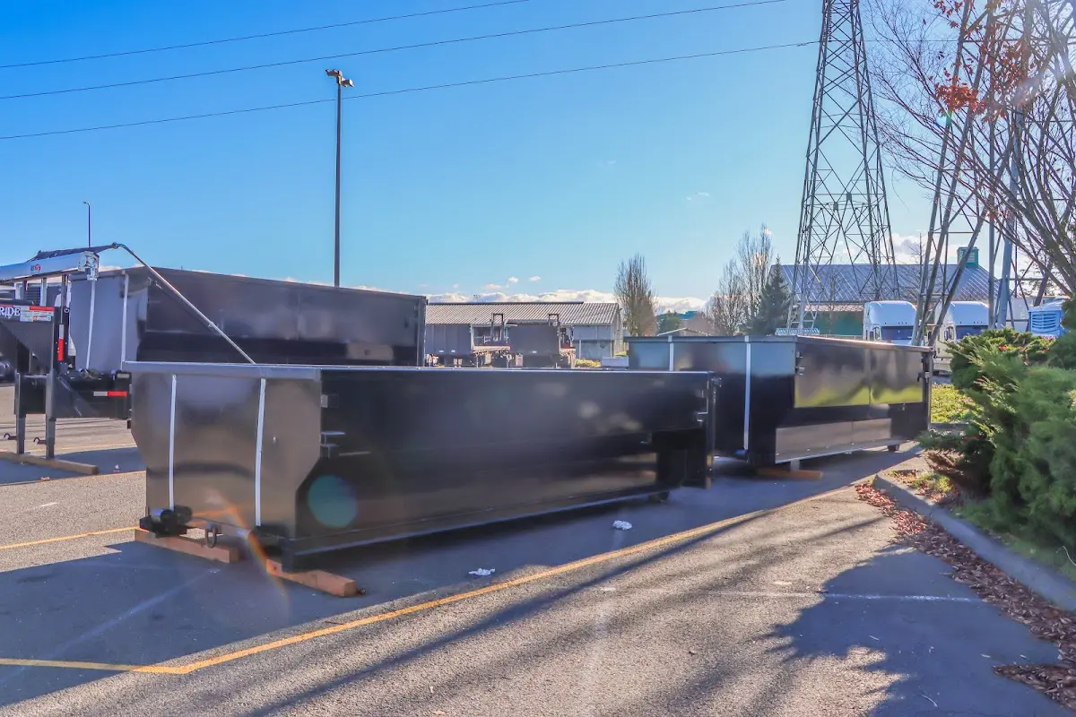Roll-off dumpster ready for waste disposal at job site for Yard Waste Dumpster Rental in New Burlington